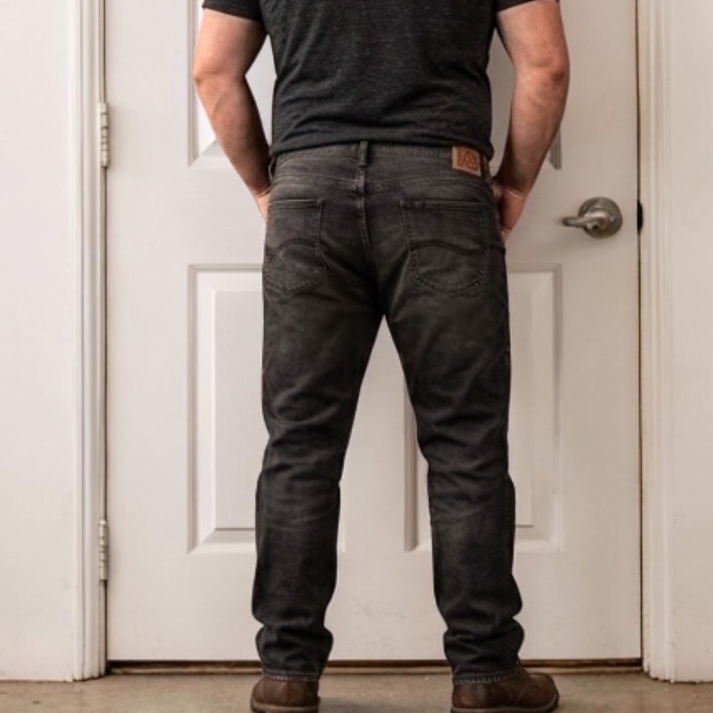 Lee Dungarees Vintage Slim Straight Leg Jeans Distressed Faded Black Denim 42x30 - Picture 2 of 8